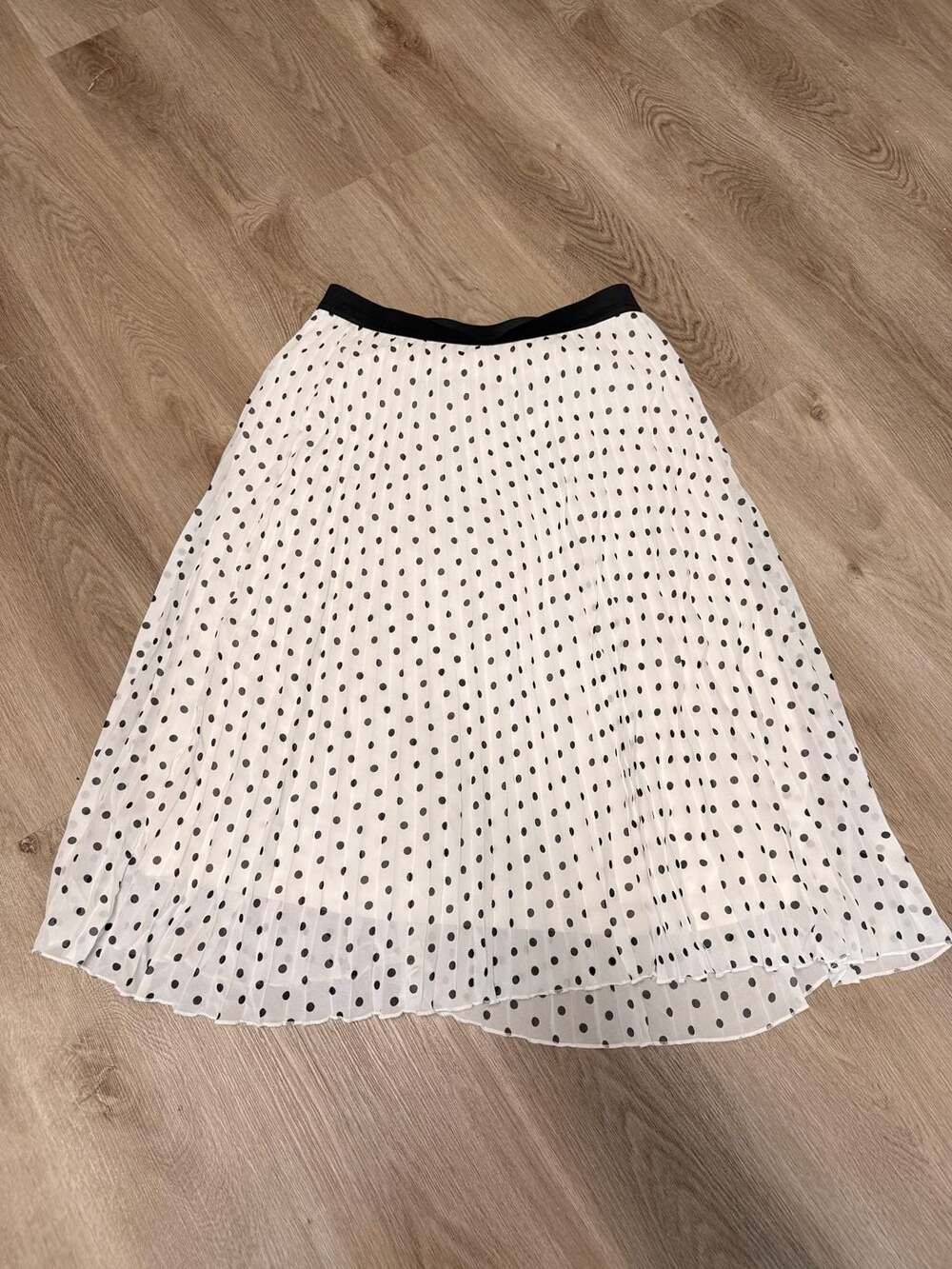 WD.NY White and Black Polka Dot Pleated Midi Skirt